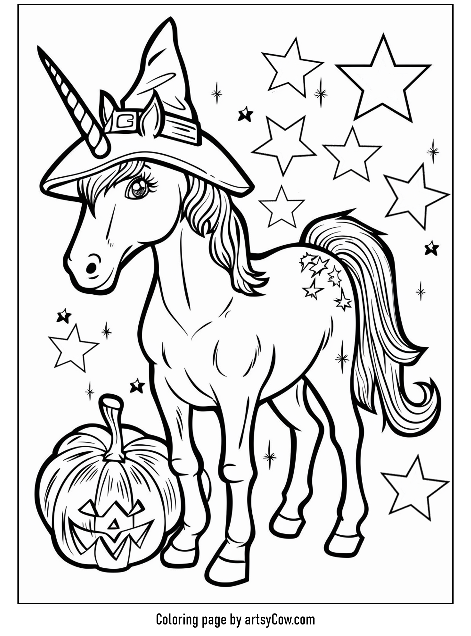 Unicorn Wearing a Witch Hat for Halloween